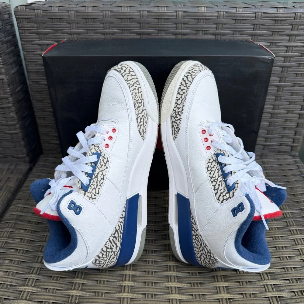 Air Jordan 3 Retro OG True Blue White Fire Red Blue Mens 10.5